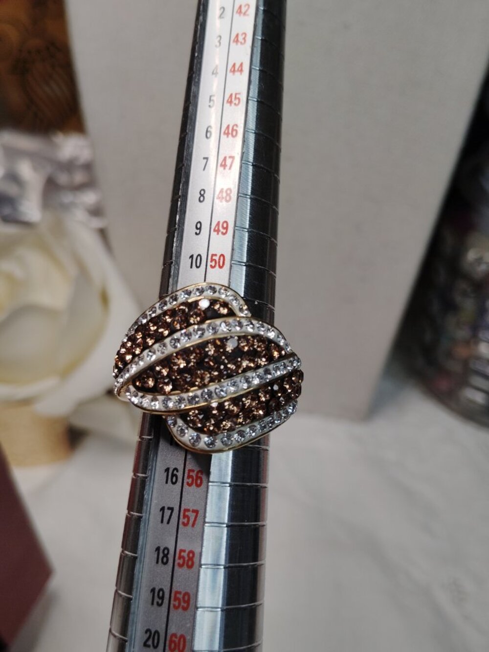 Vintage 8K Gold Electroplated Chocolate Rhinestone Ring • Size 6.5 • NIB